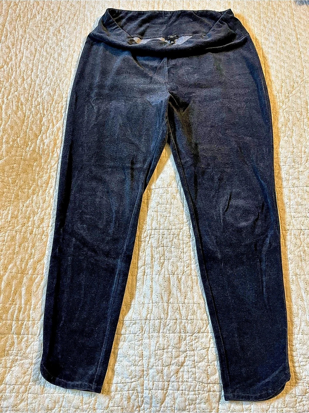 Talbots Luxe Velour Straight Leg Pants Black Velvet-Like Petite Leggings XL